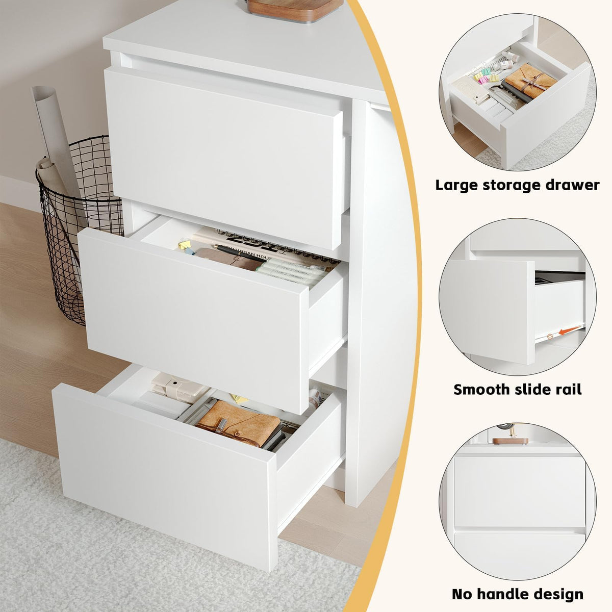 White Desk with Hutch, 47 Inch Computer Desk with 3 Drawers J292