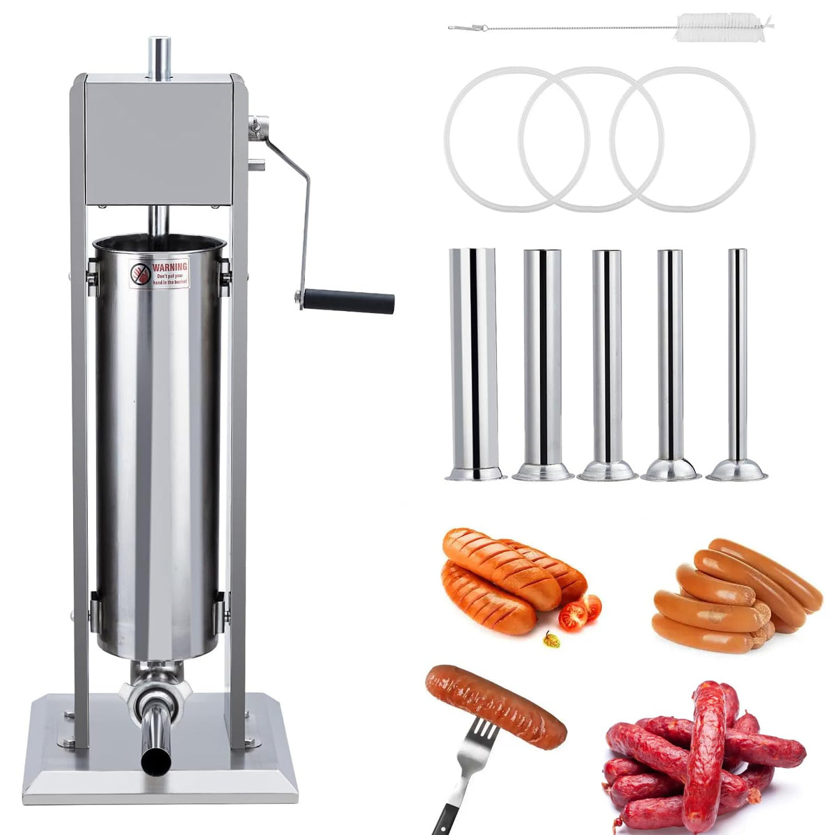 15LBS/7L Two Speed Stainless Steel Sausage Stuffer with 4 Stuffing Tubes S1157