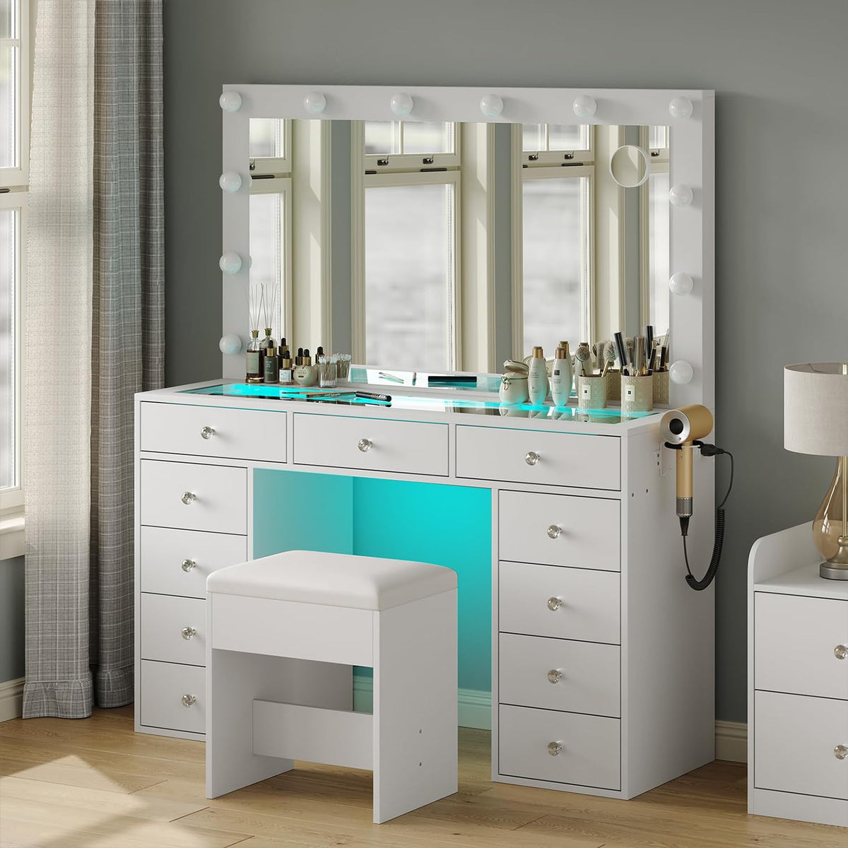 Makeup Vanity Desk with Mirror and 11 Drawers L992