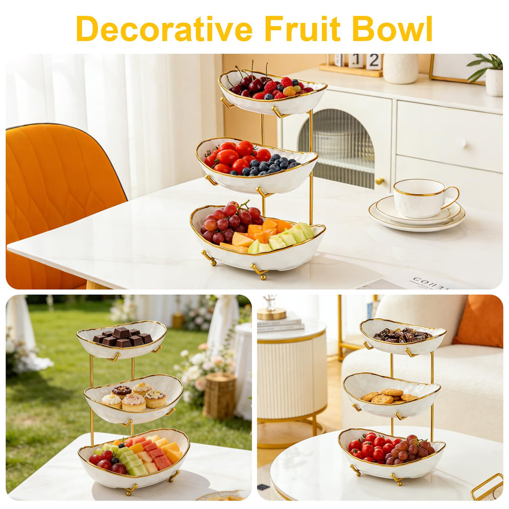 3-Tier Ceramic Fruit Bowl with Stand H1214