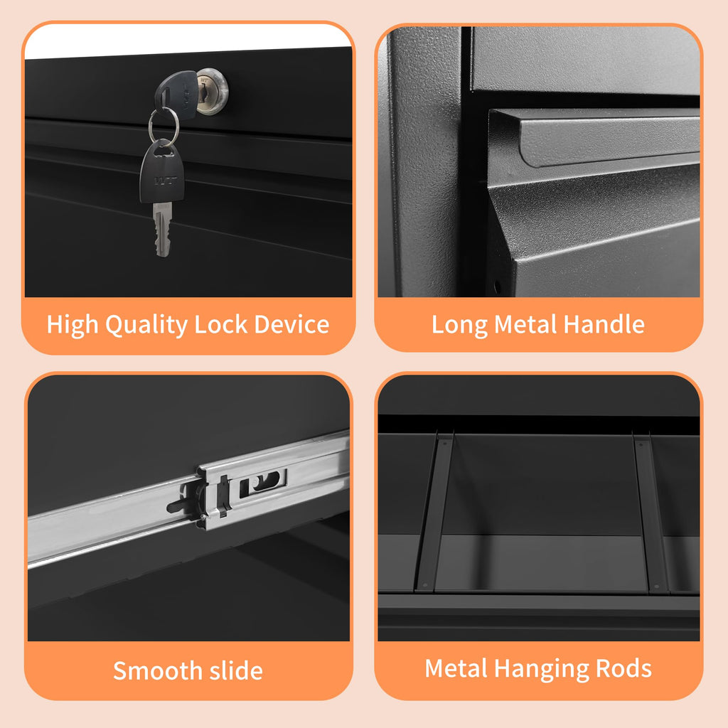 2 Drawer Black Metal File Cabinet with Lock H6548