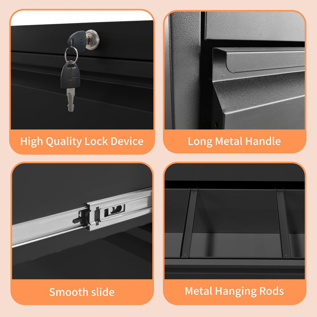 2 Drawer Black Metal File Cabinet with Lock H6548