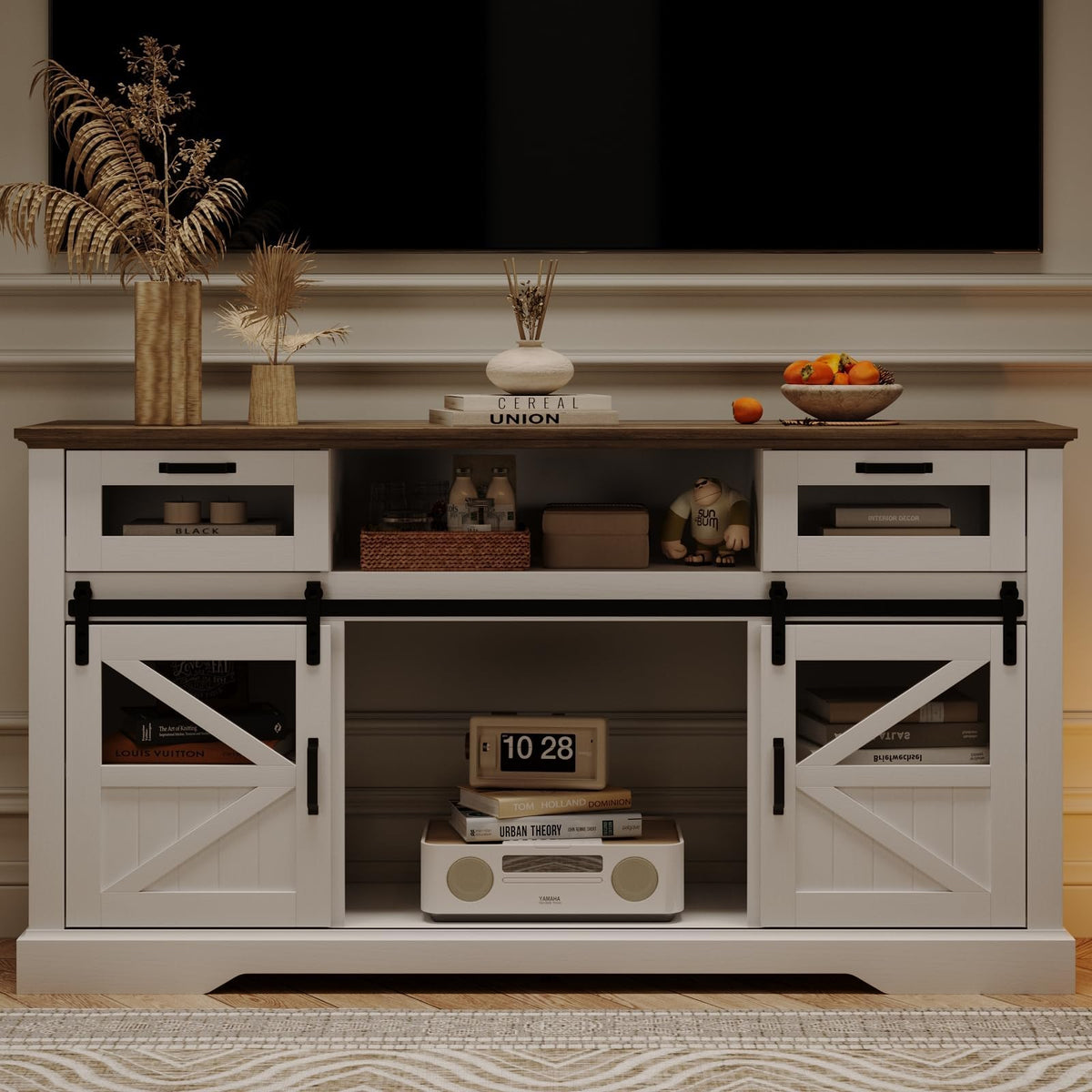 TV Stand with Storage Cabinet and Sliding Barn Doors U690