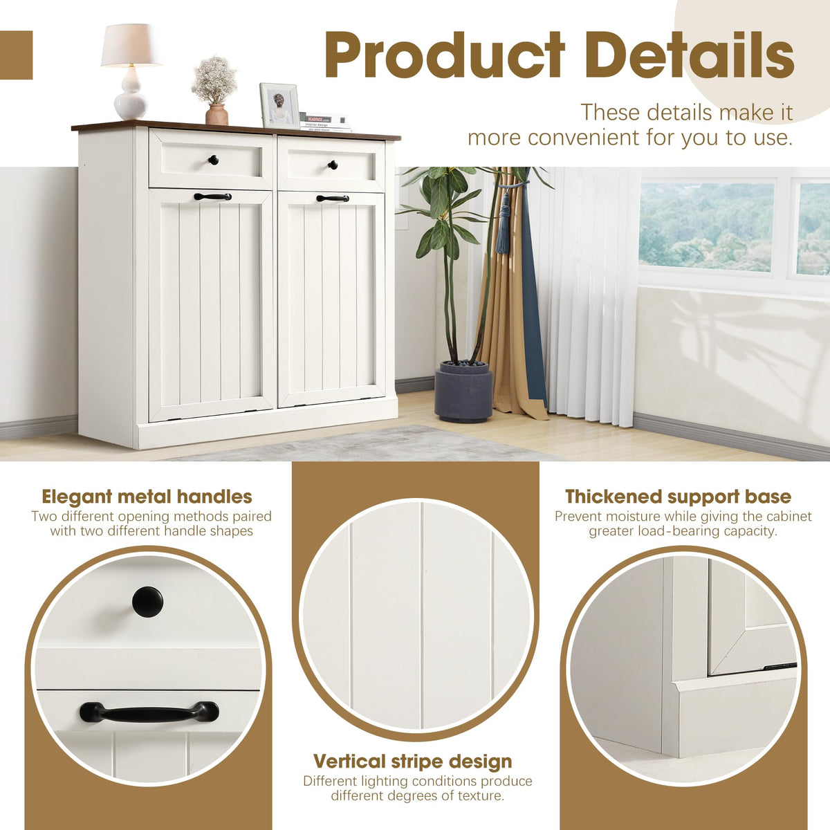 Double Laundry Hamper Cabinet with 2 Drawer U8857