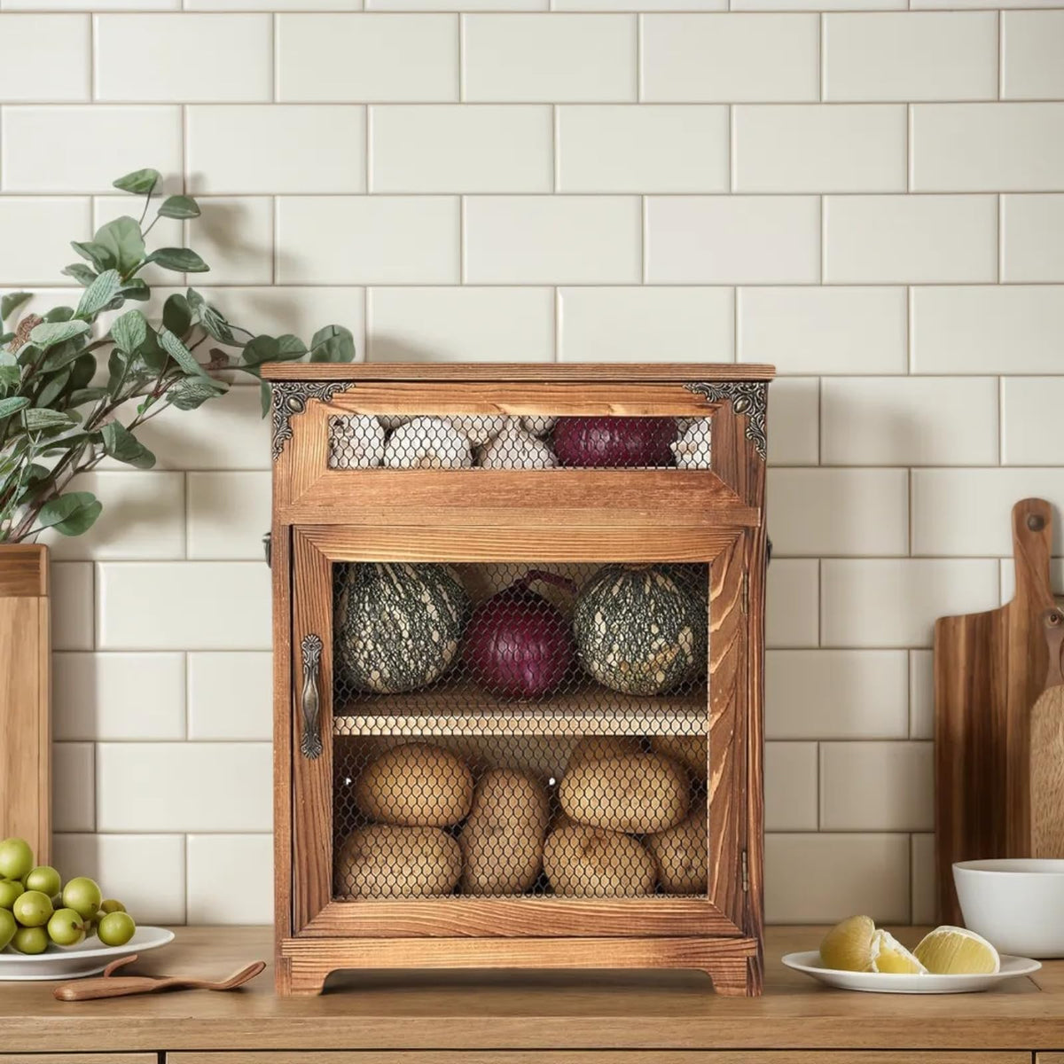 Potato and Onion Storage Bin Wooden Storage Box V615428