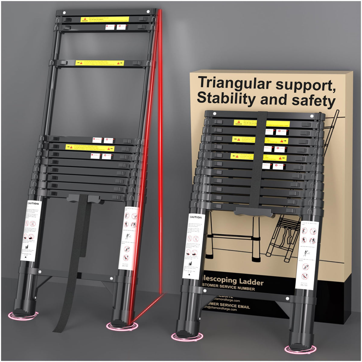 12.5 FT Black Aluminum Telescoping Ladder W2594