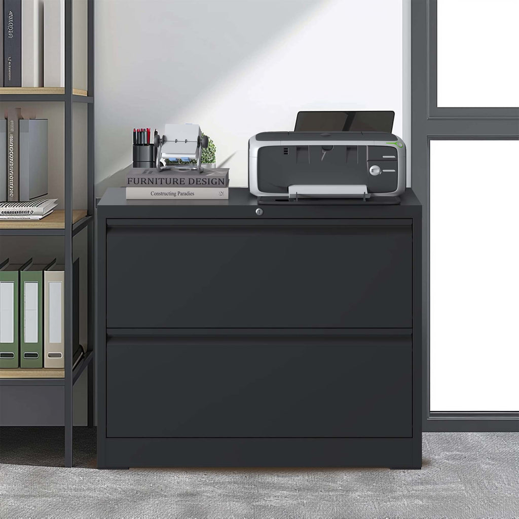 2 Drawer Black Metal File Cabinet with Lock H6548