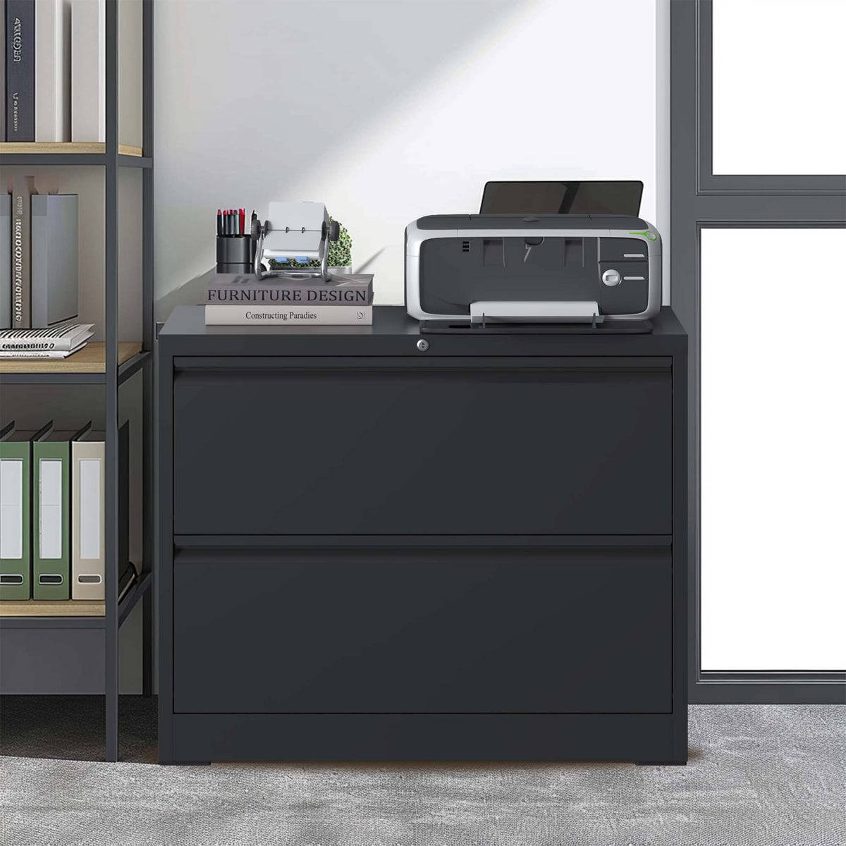 2 Drawer Black Metal File Cabinet with Lock H6548