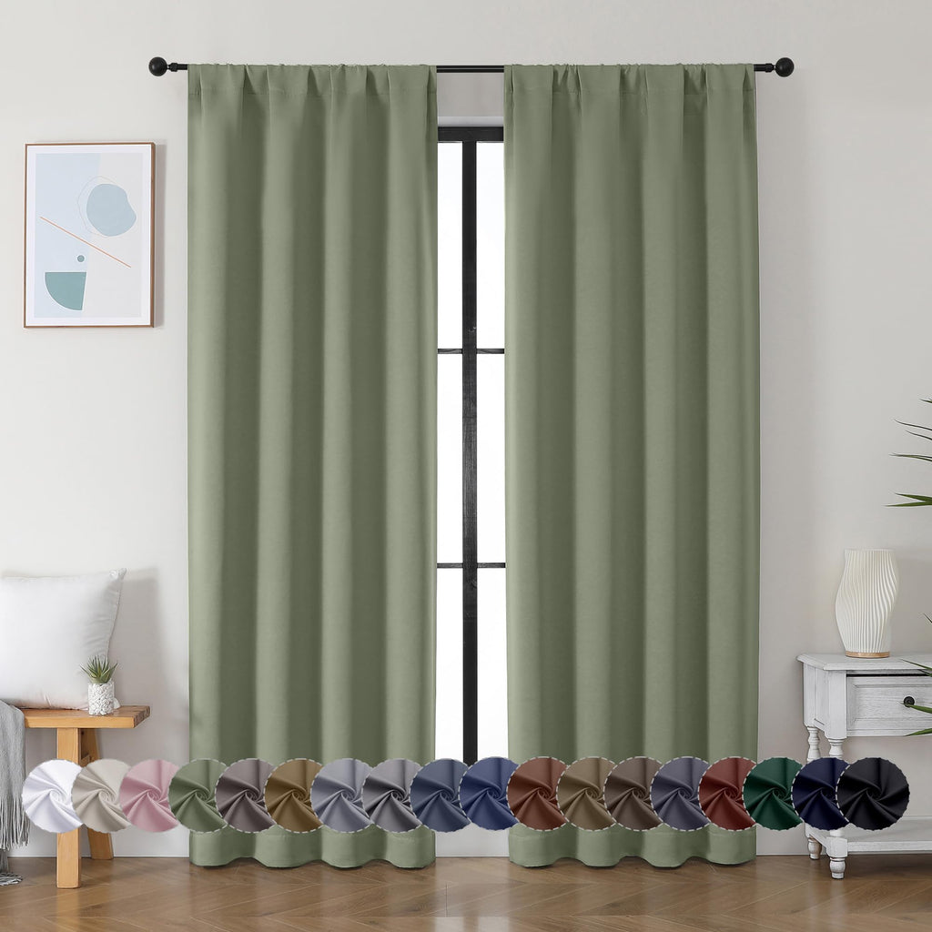 Sage Green Blackout Curtains, 72 Inch, 2 Panels Set Y895