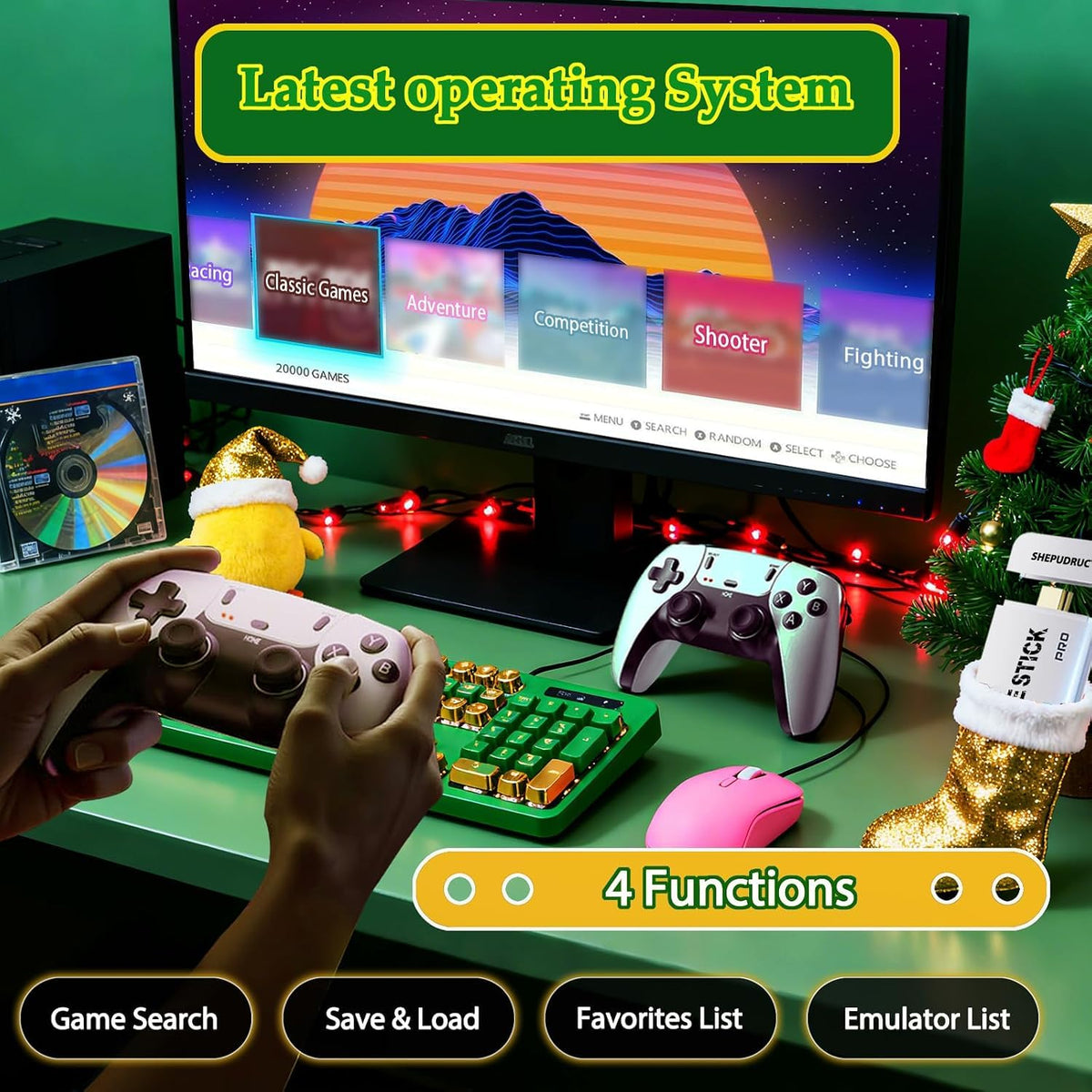 Wireless Retro Gaming Console Stick, 23 Built-In Emulators, 20,000+ Games, 4K HDMI Output, Dual 2.4G Wireless Controllers, 64GB D2962