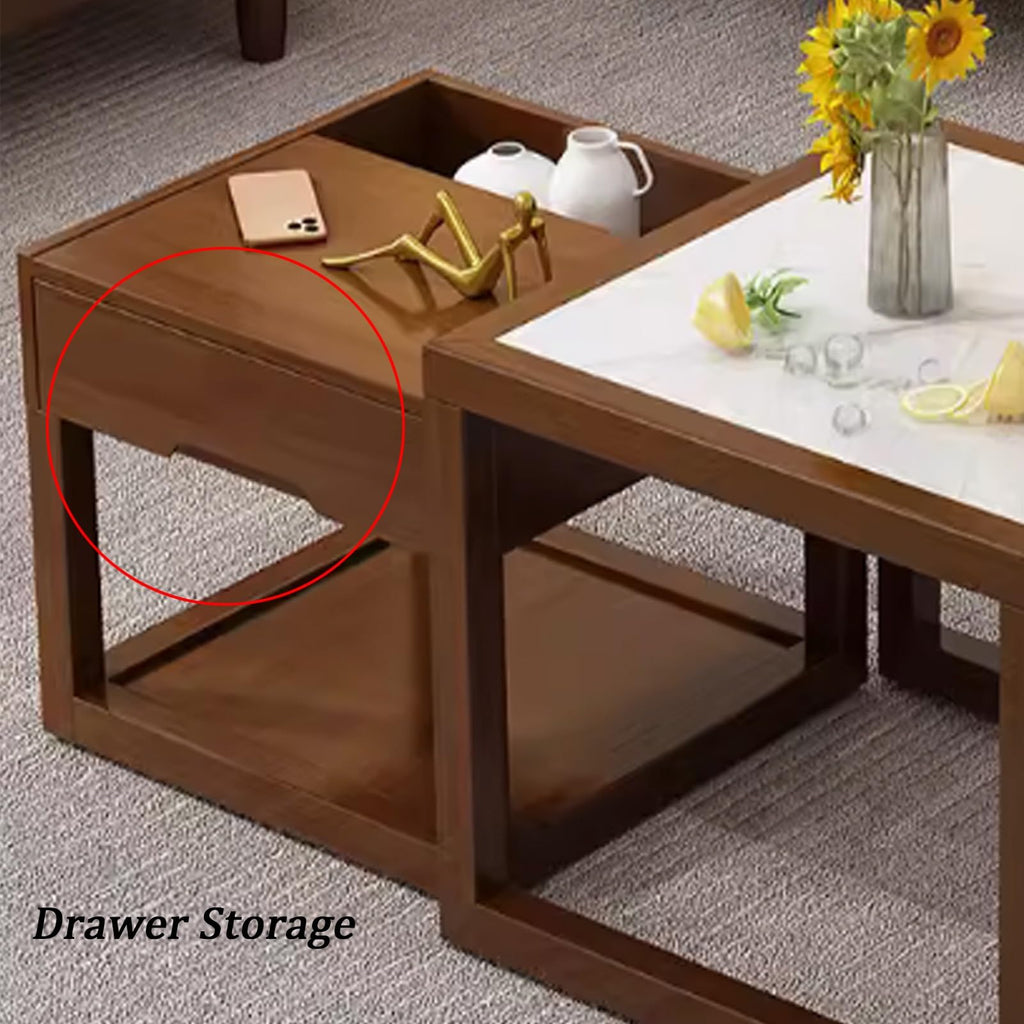 Square Two-Piece Coffee Table Set with Hidden Drawer Storage D7262