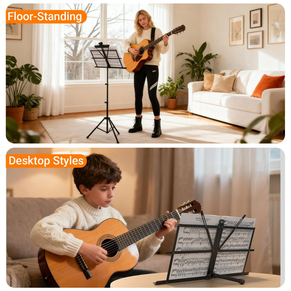Black Portable Sheet Music Stand with Clamp and Carrying Bag T433569