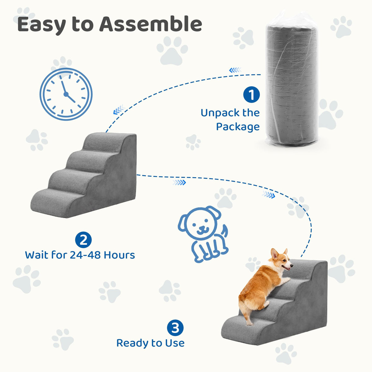 Grey 4-Step Curved Pet Dog Stairs R801
