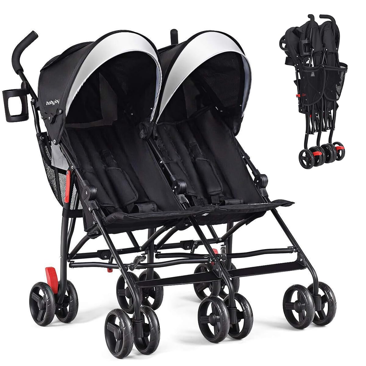 Lightweight Double Umbrella Stroller with Cup Holder and Adjustable Canopy Q1113