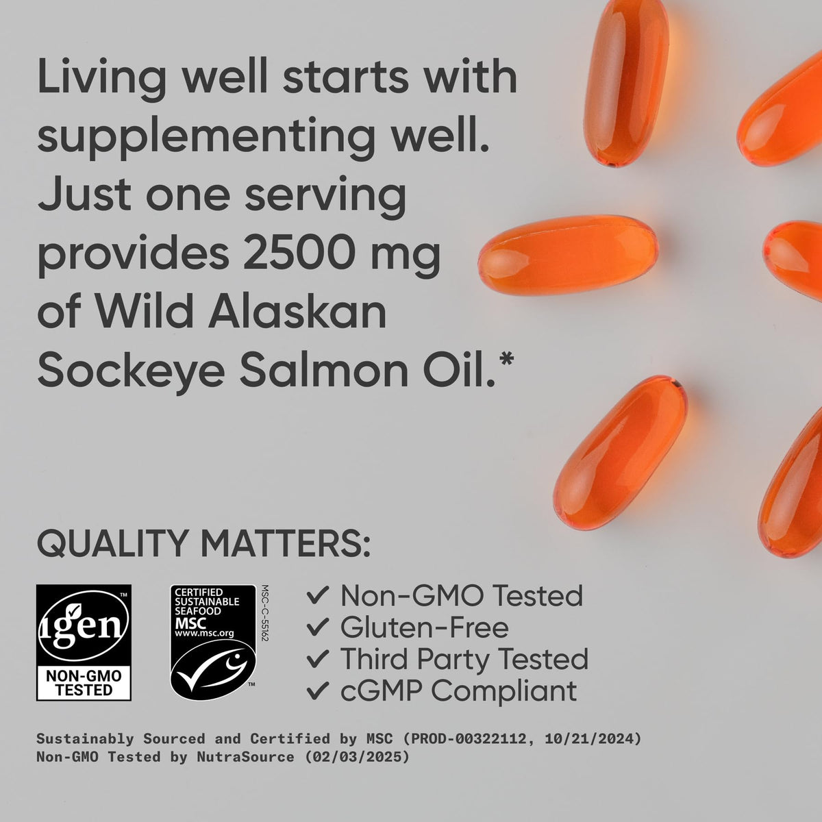 Omega-3 Wild Sockeye Salmon Oil 2500mg 180 Softgels B242516