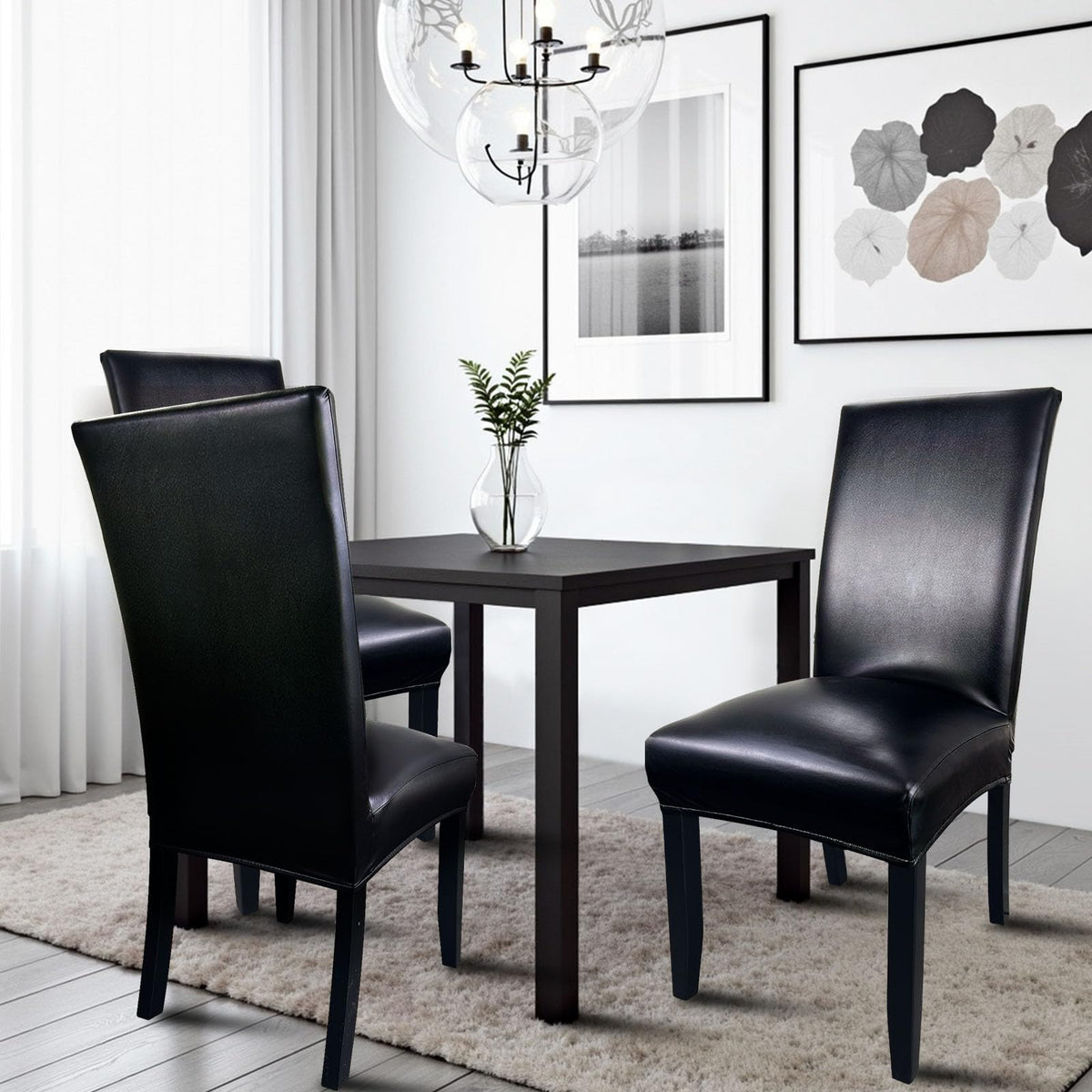 Pu Leather Dining Chair Covers Set of 6 Black B9321