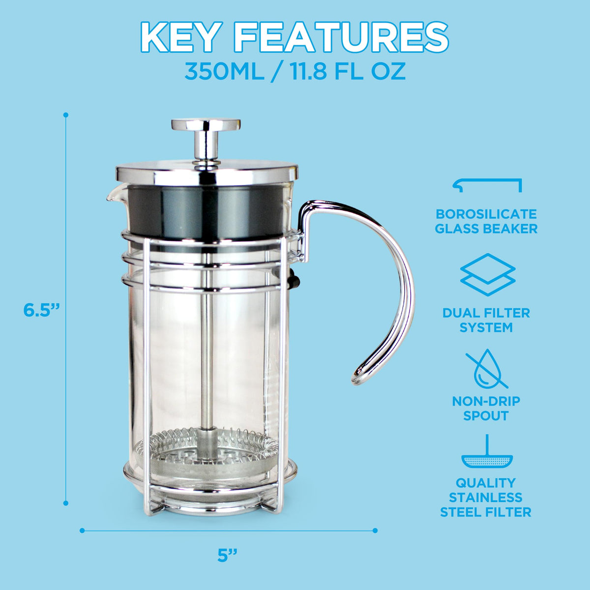Glass French Press Coffee and Tea Maker, 11.8 oz X942