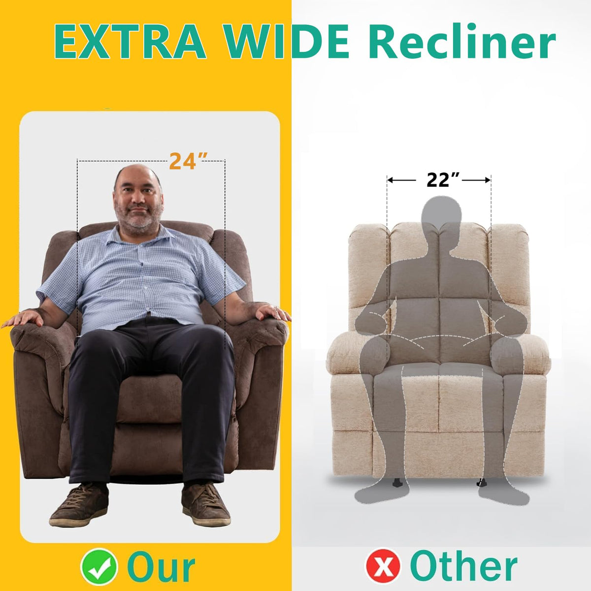 Oversized Manual Swivel Rocker Recliner Chair J9470