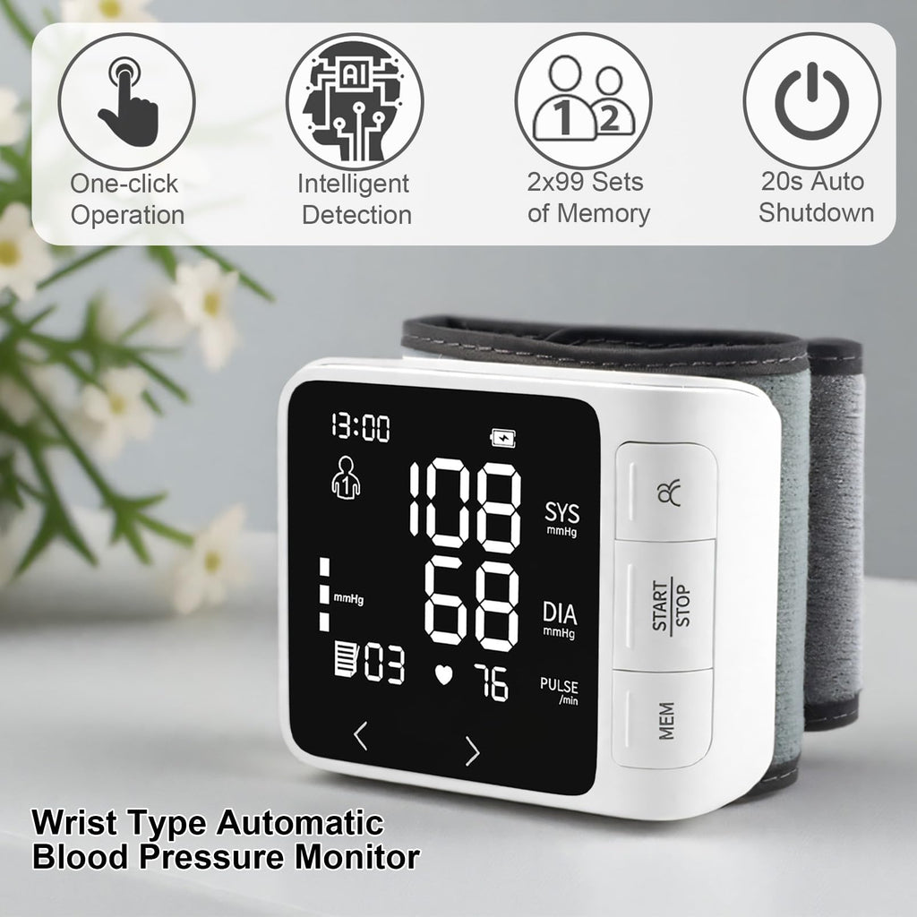 Wrist Blood Pressure Monitor with 2 Users Memory LCD Display U444320