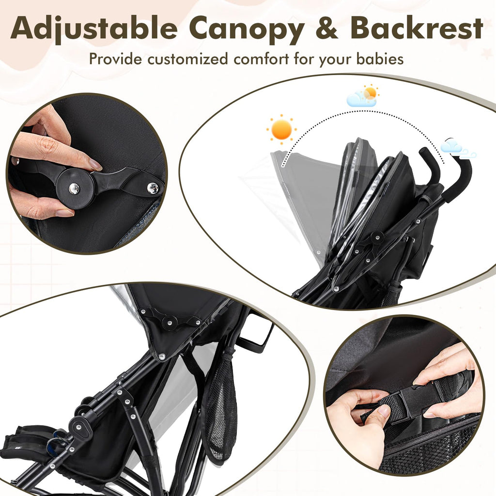Lightweight Double Umbrella Stroller with Cup Holder and Adjustable Canopy Q1113