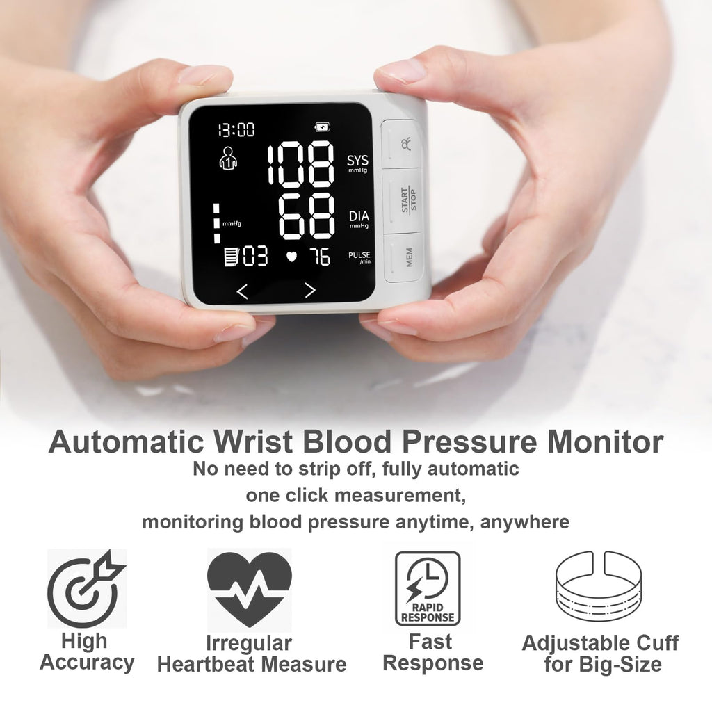 Wrist Blood Pressure Monitor with 2 Users Memory LCD Display U444320