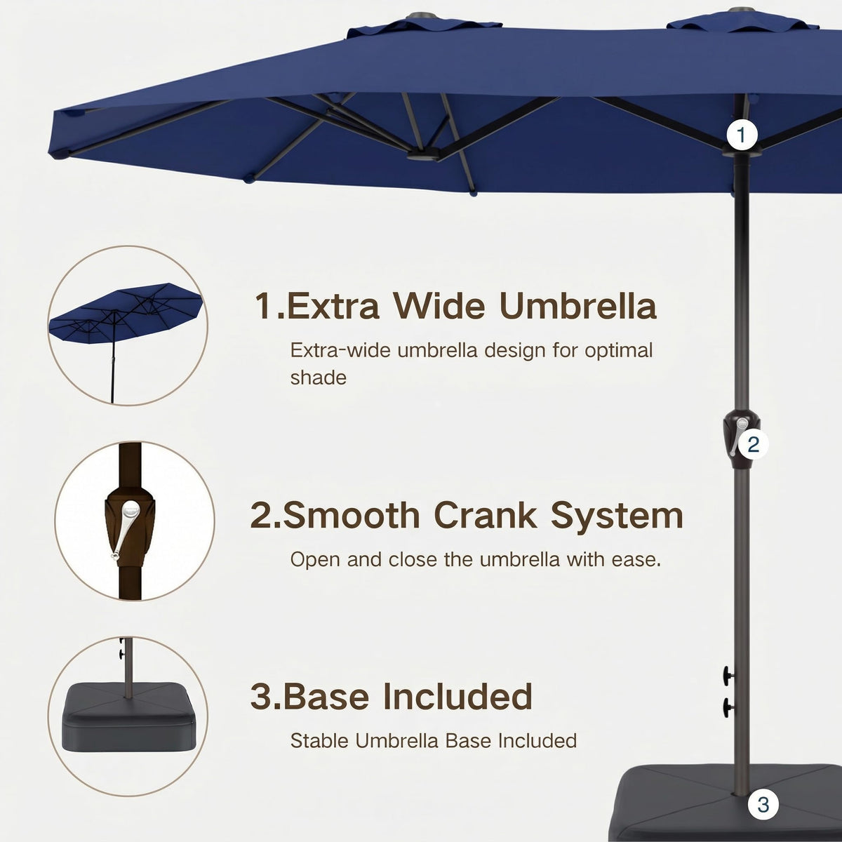 15ft Double-Sided Rectangle Patio Umbrella with Base T449312