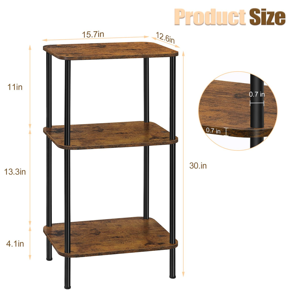 3 Tier Rustic Brown End Table B945