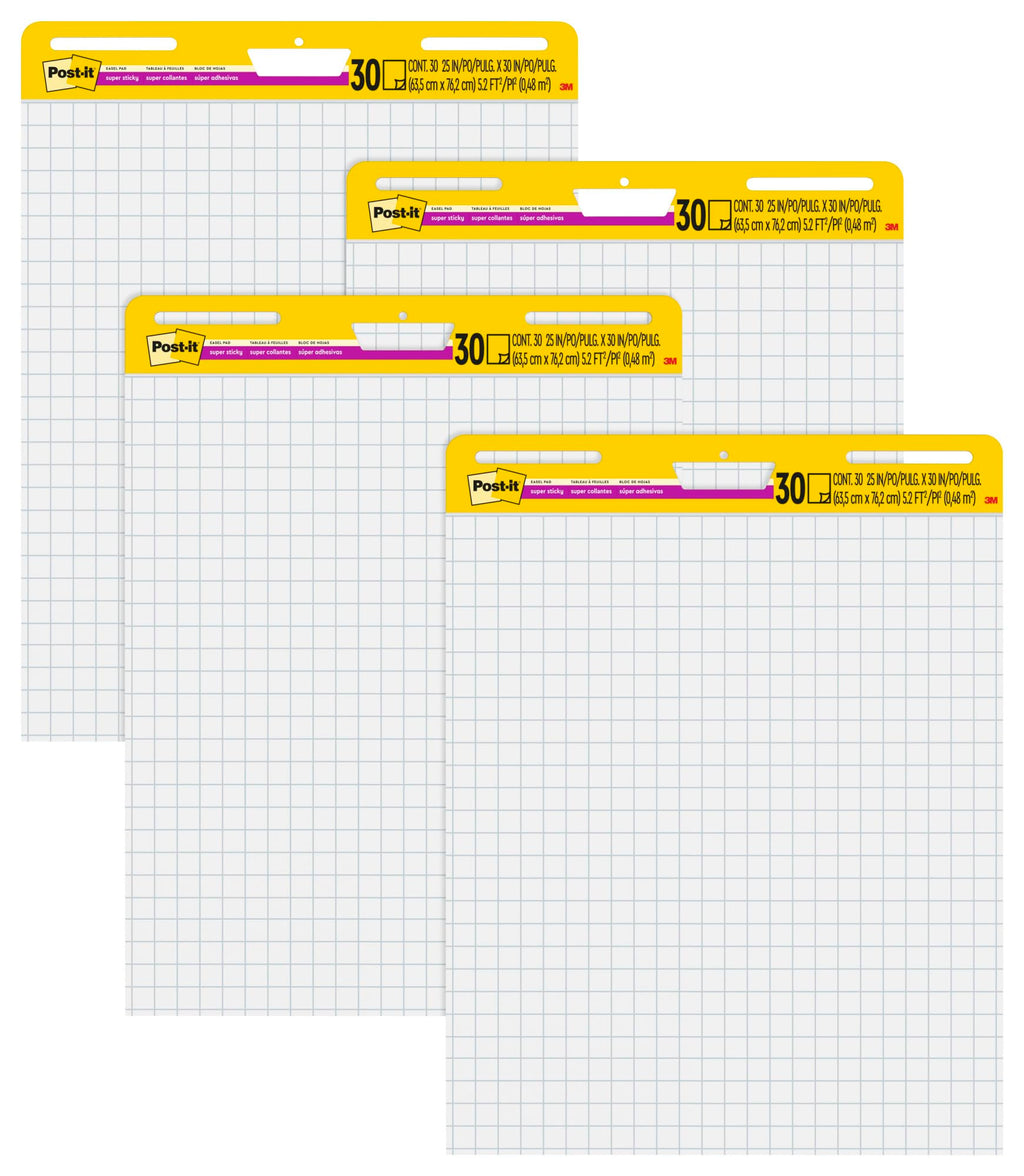 Self-Stick Easel Pad Value Pack, Quadrille Rule, 25 x 30, White, 30 Sheets, 4/Carton Y216468