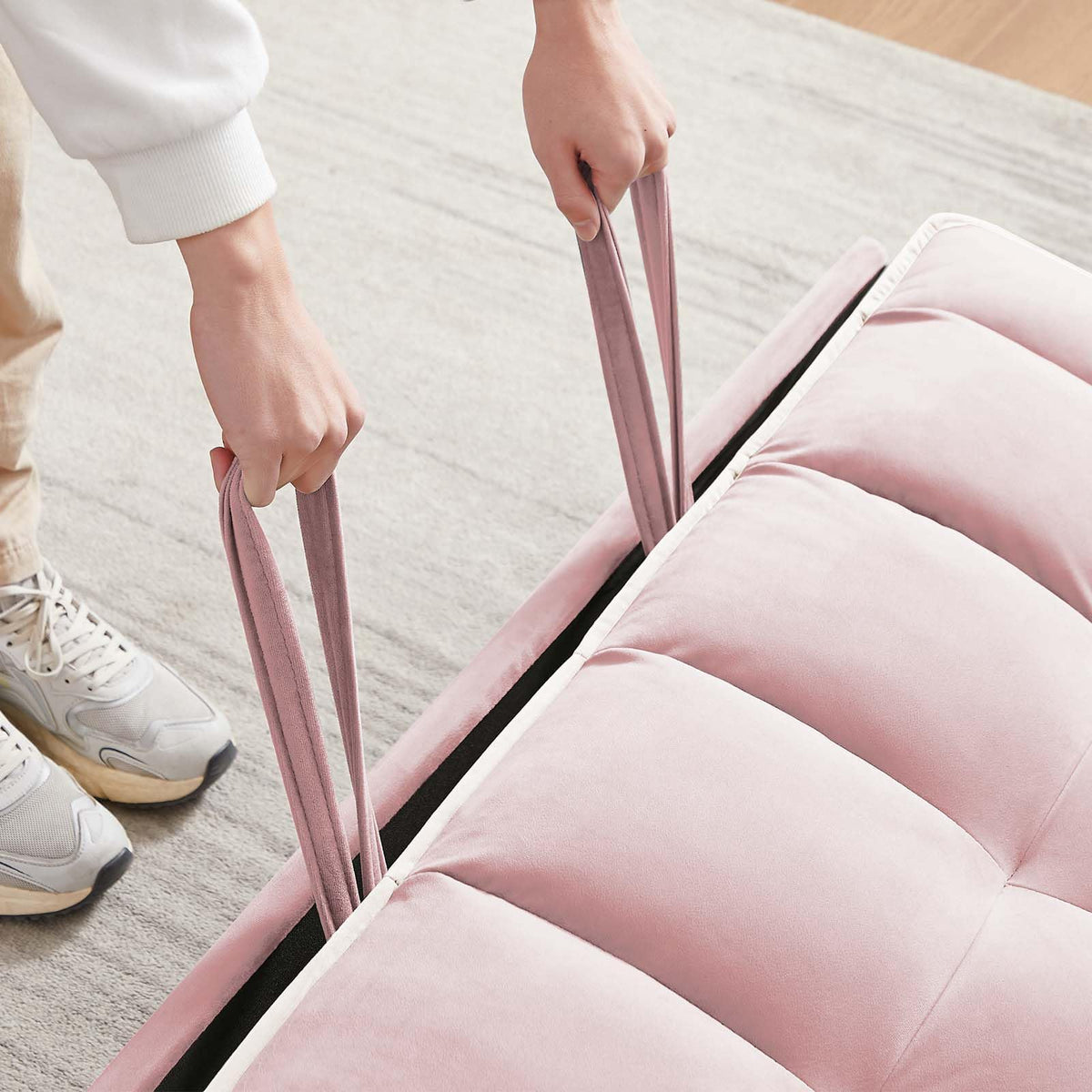 Pink Velvet Convertible Sleeper Sofa Bed U7203