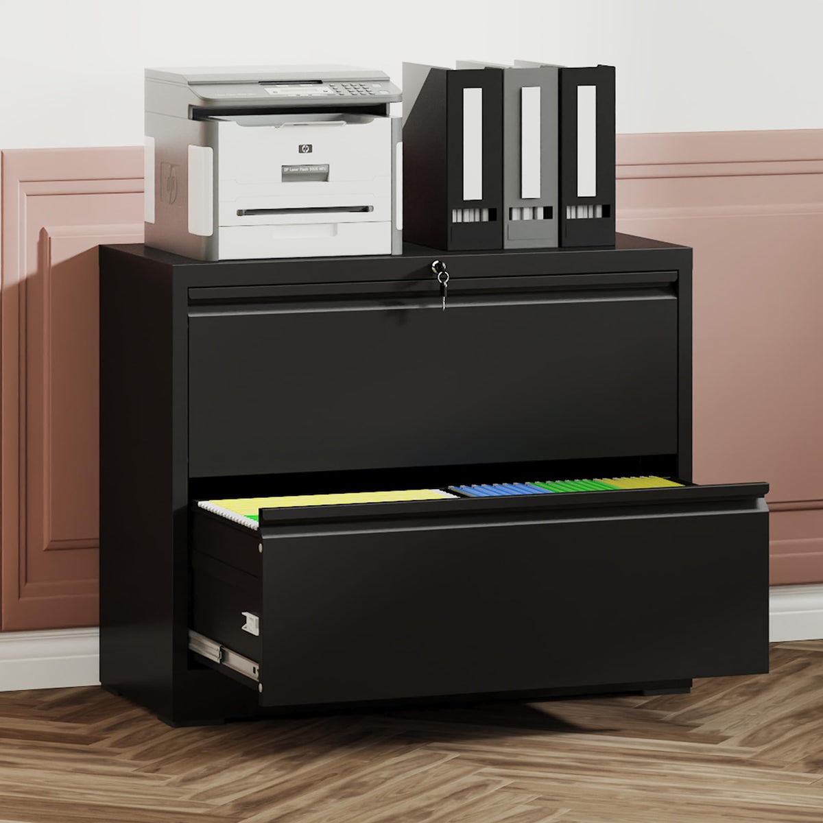 2 Drawer Black Metal File Cabinet with Lock H6548