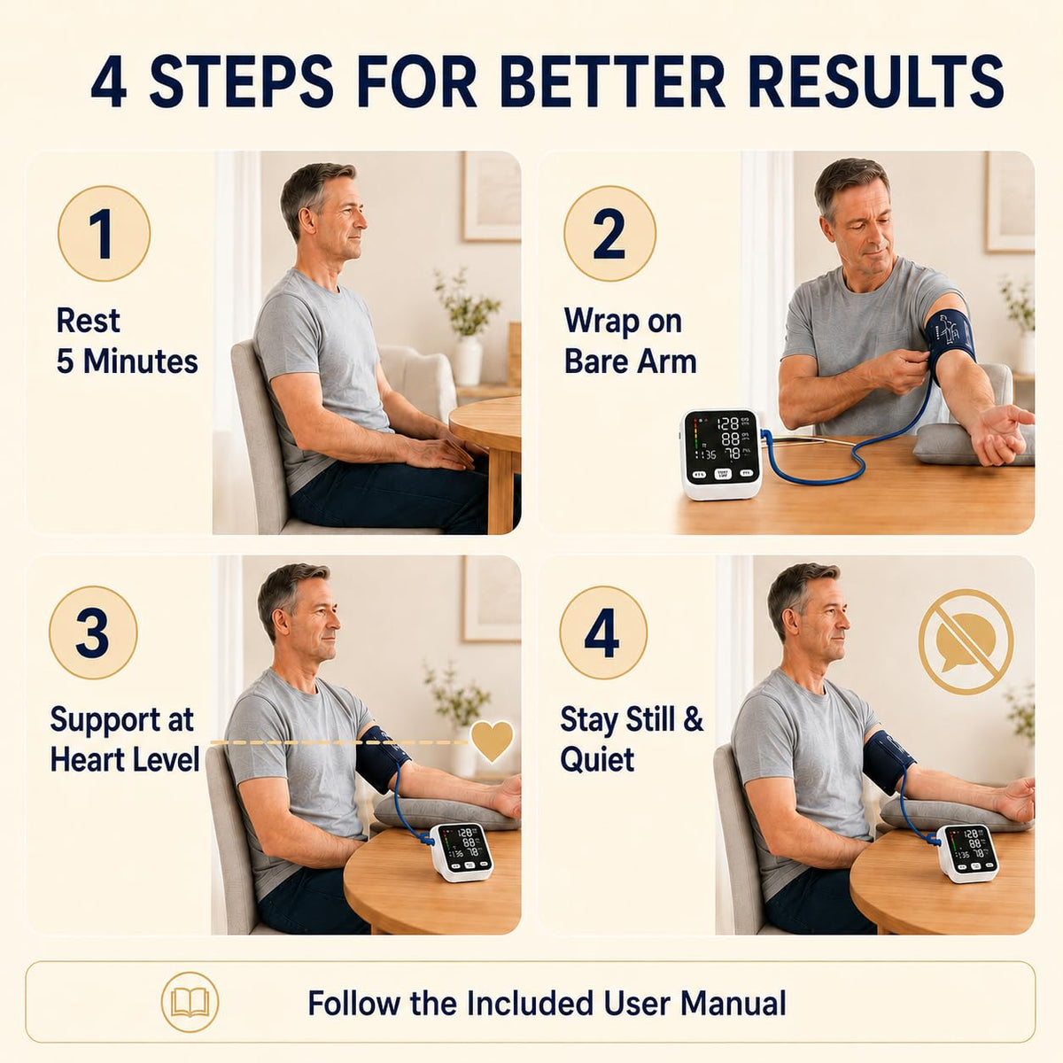 Automatic Upper Arm Blood Pressure Monitor with 6-Inch Backlit Display J947