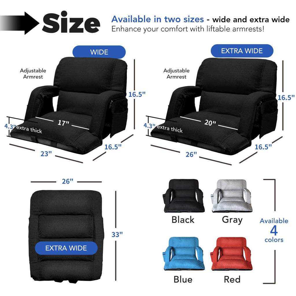Extra Wide Stadium Seats With Back Support 2 Pack, 6 Reclining Positions, Black, 25" S8793