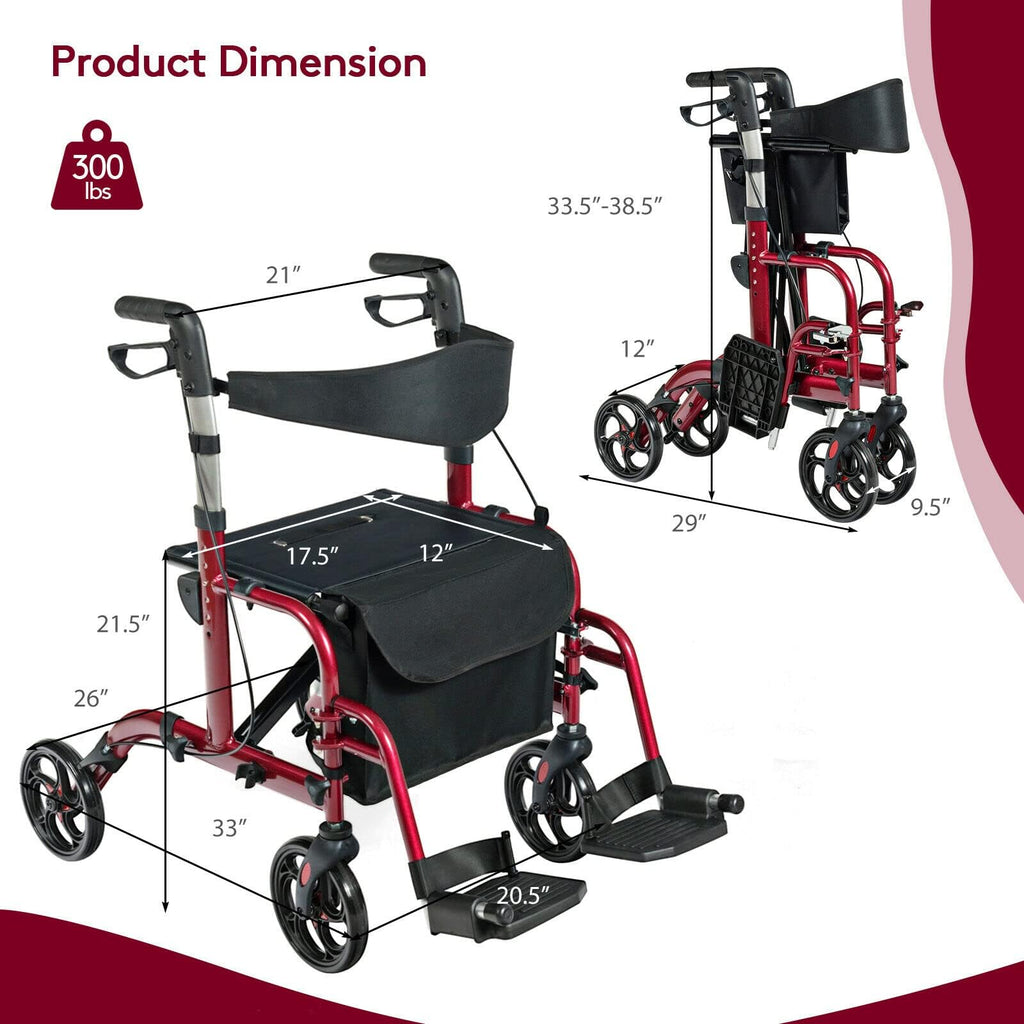2 in 1 Folding Rollator Walker with Seat M959263