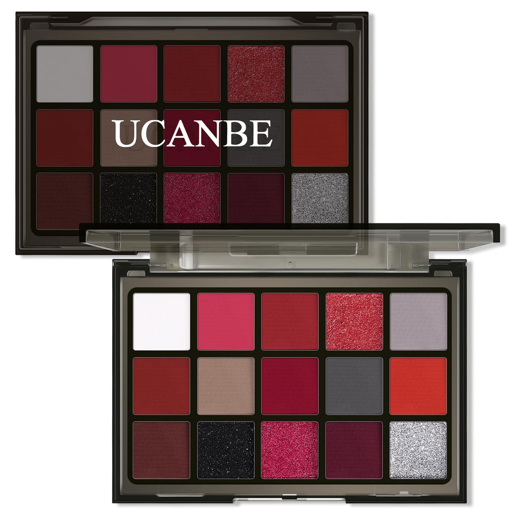 Red 15 Colors Shimmer Matte Glitter Metallic Eyeshadow Palette R6726