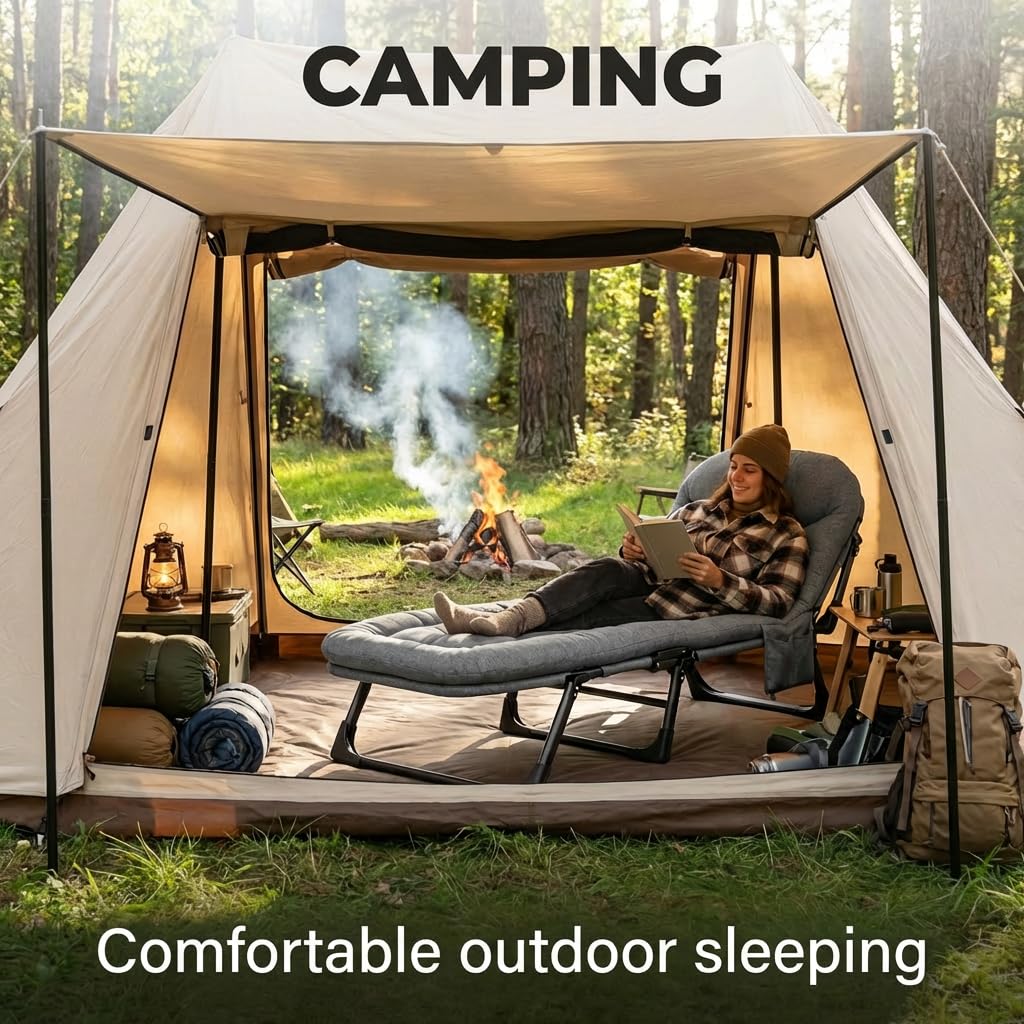 Folding Camping Cot with Mattress and Pillow, Grey B5837