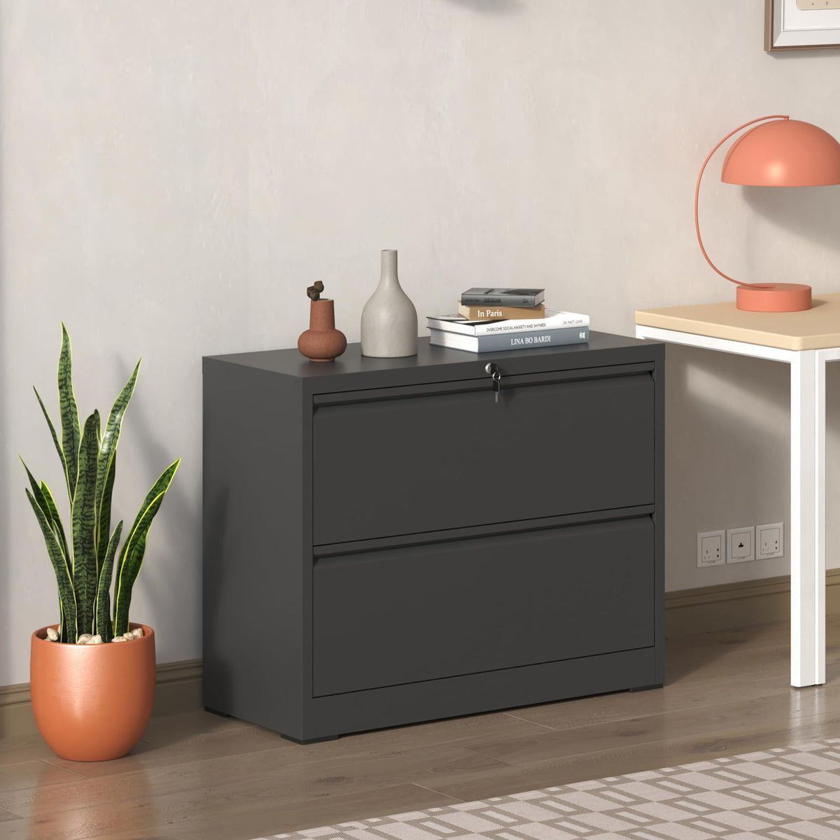 2 Drawer Black Metal File Cabinet with Lock H6548