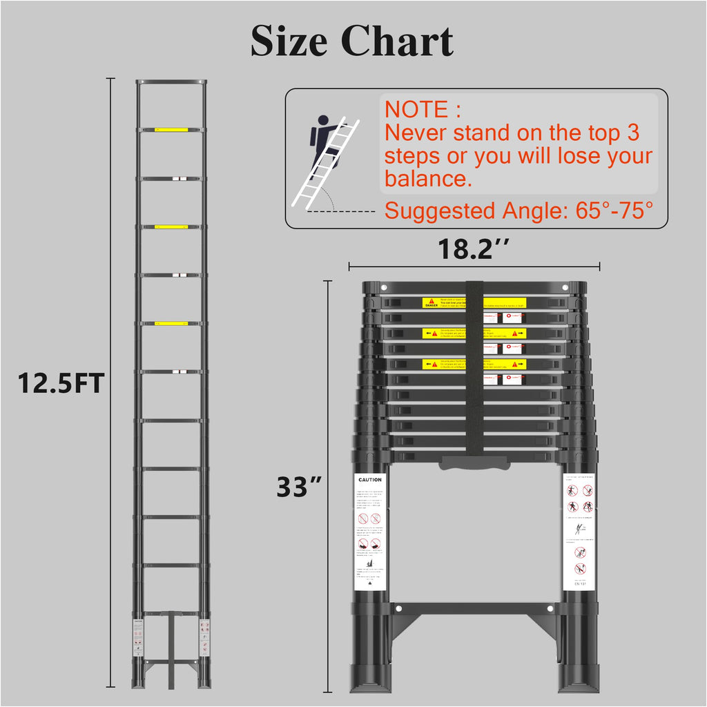 12.5 FT Black Aluminum Telescoping Ladder W2594