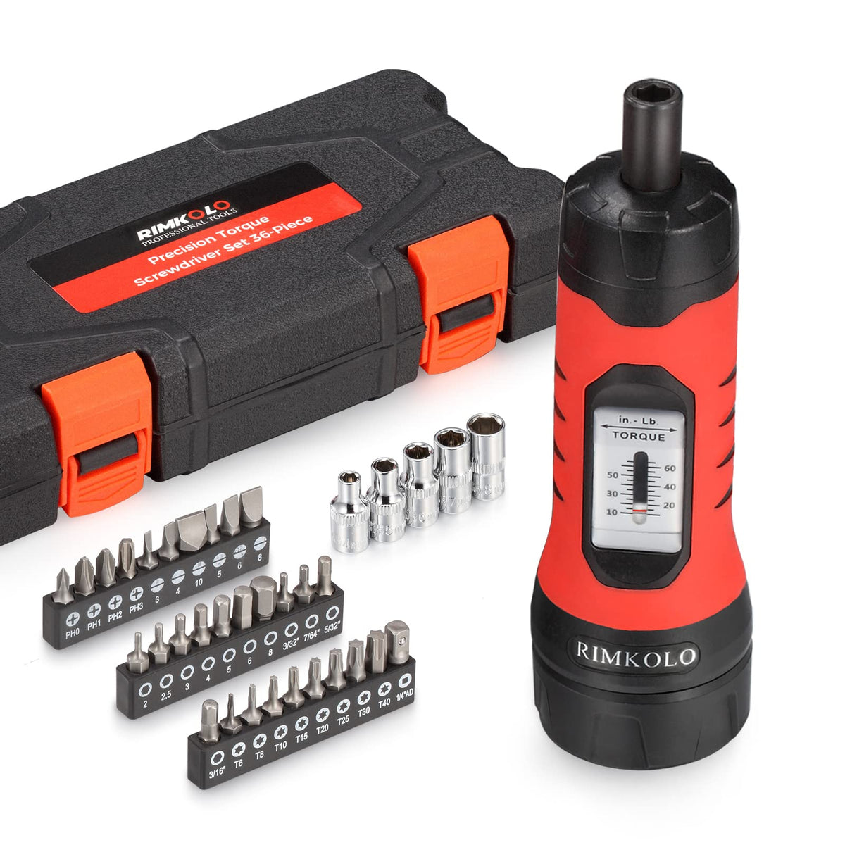 Torque Screwdriver Wrench Set with 29 S2 Alloy Bits & 5 Drive Sockets D37937