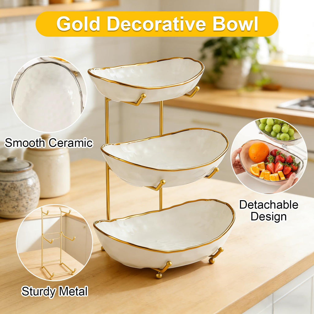 3-Tier Ceramic Fruit Bowl with Stand H1214