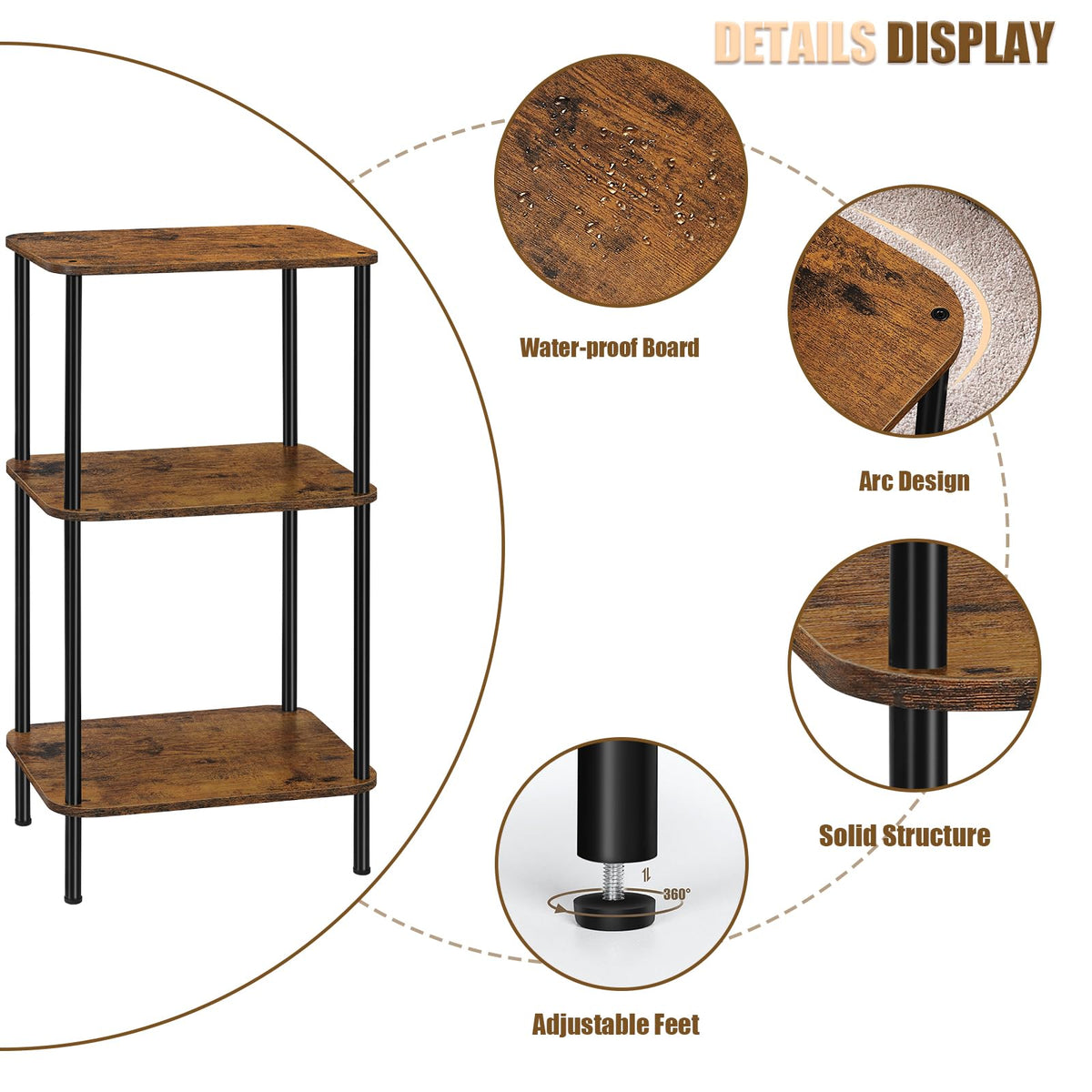 3 Tier Rustic Brown End Table B945
