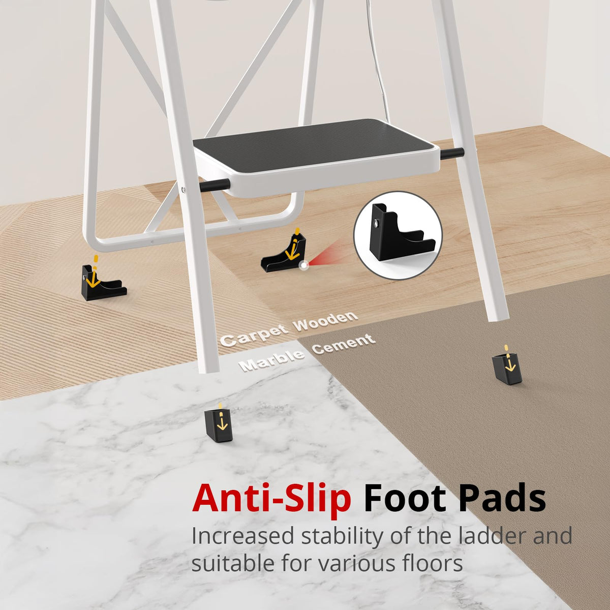 Folding Step Stool with Anti-Slip Pedal, 330 lbs Capacity, White T31876