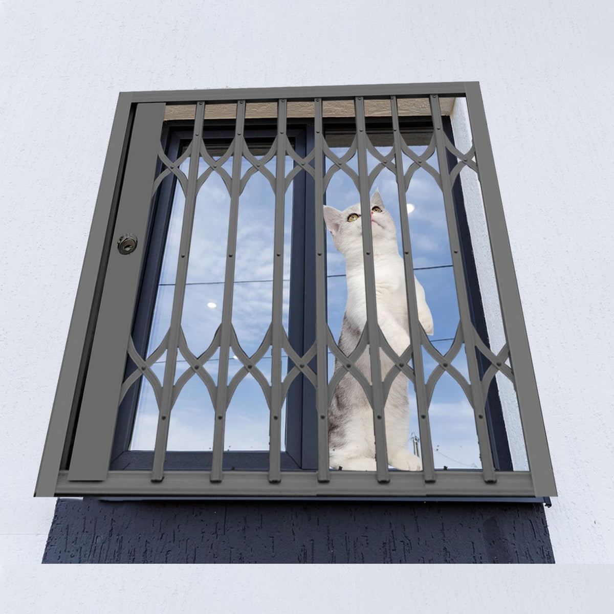 Lockable Folding Aluminum Window Safety Guards, Adjustable Width 24-36 Inch, Black U602