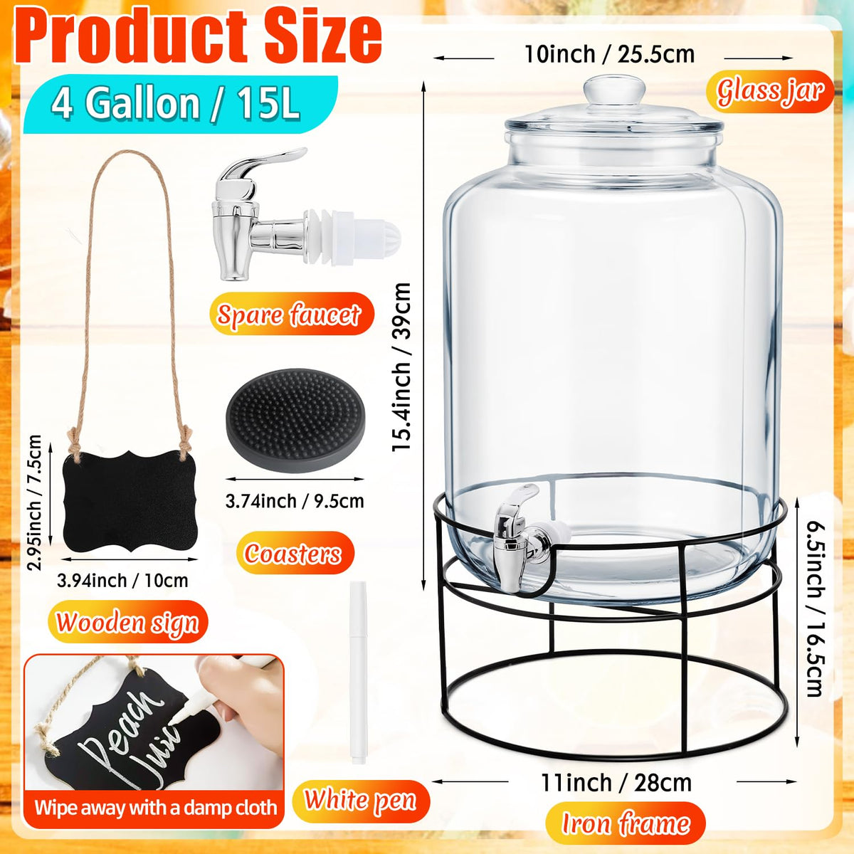 4 Gallon Glass Beverage Dispenser with Stand and Spigot A86843