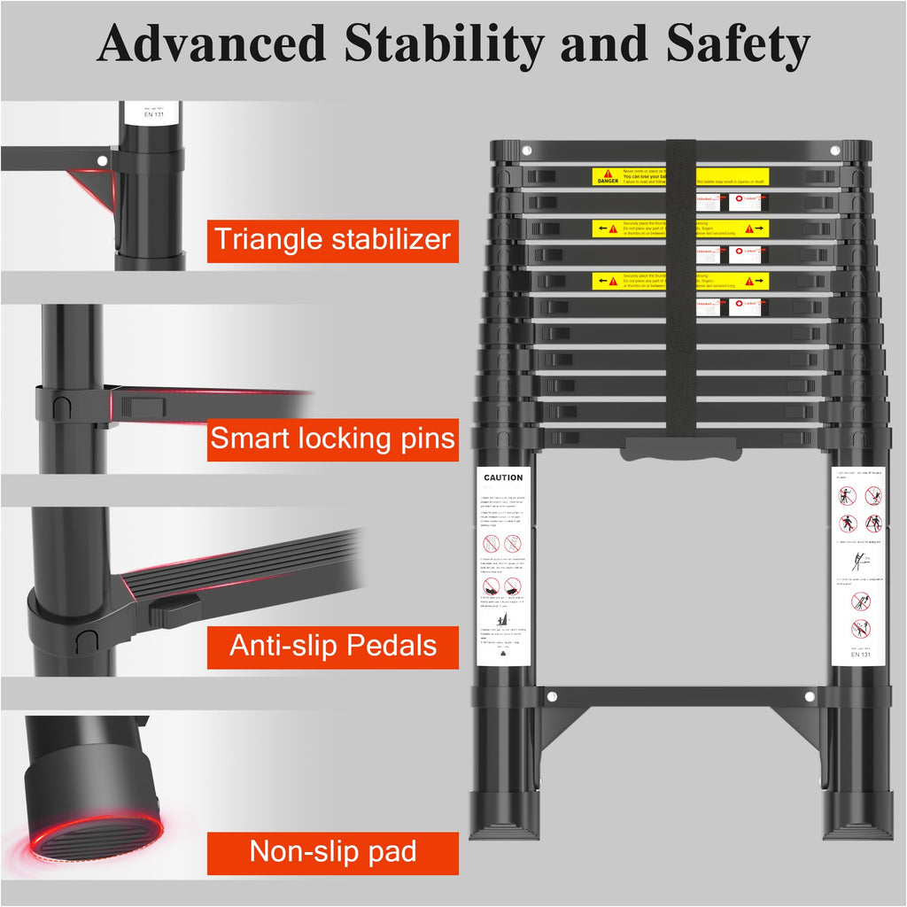 12.5 FT Black Aluminum Telescoping Ladder W2594
