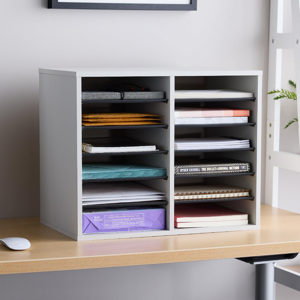 12 Compartment Wood Literature Organizer P7185