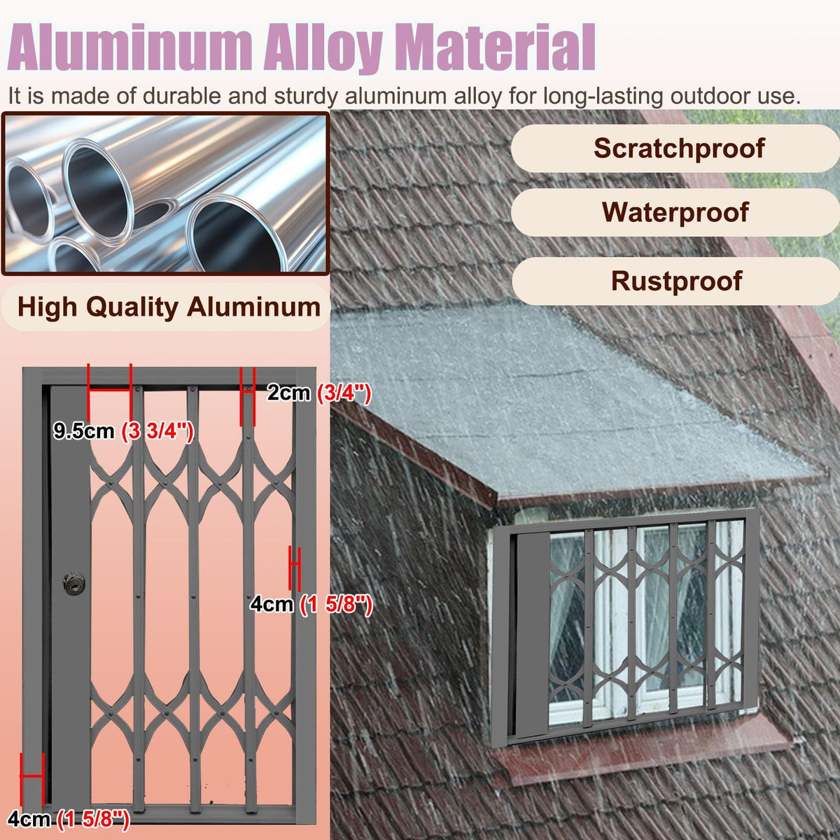 Lockable Folding Aluminum Window Safety Guards, Adjustable Width 24-36 Inch, Black U602