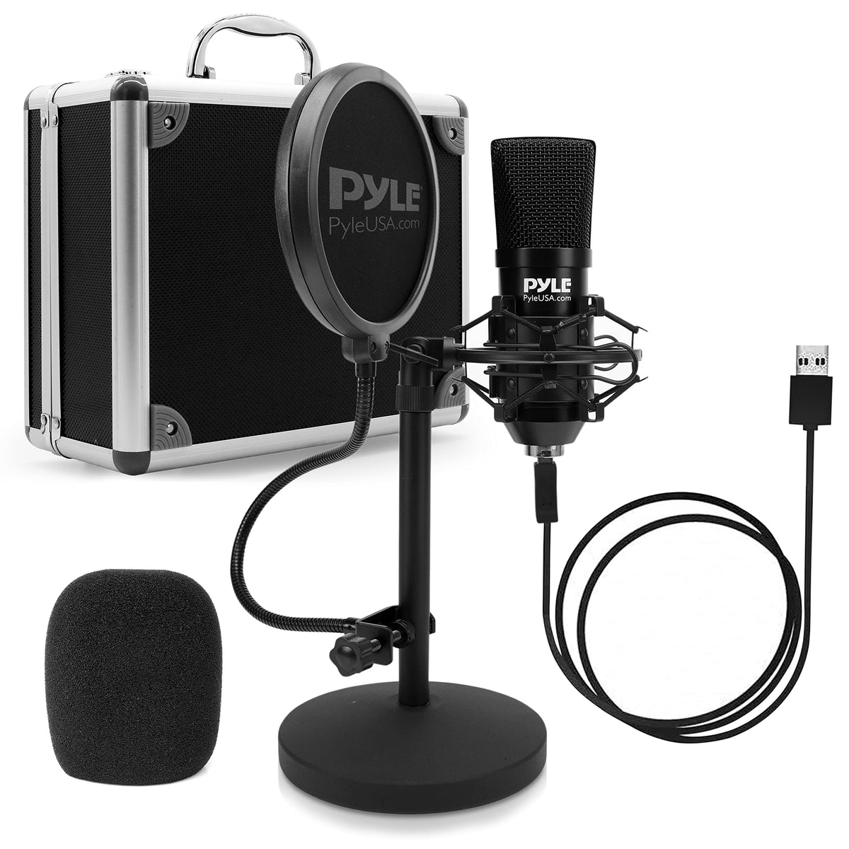 USB Cardioid Condenser Microphone with Desktop Stand and Pop Filter P3638