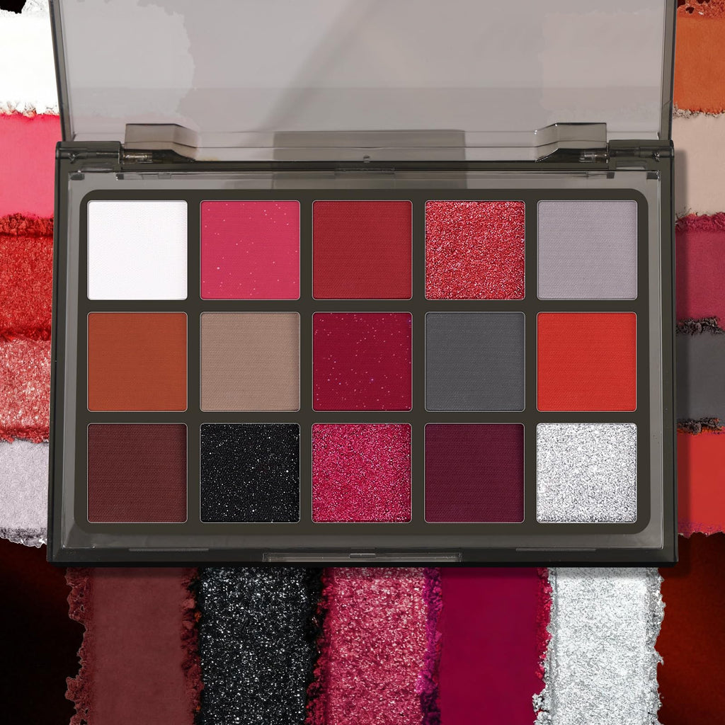 Red 15 Colors Shimmer Matte Glitter Metallic Eyeshadow Palette R6726