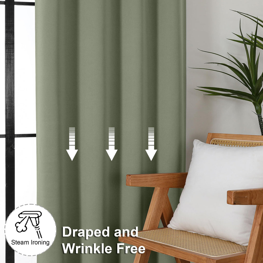 Sage Green Blackout Curtains, 72 Inch, 2 Panels Set Y895