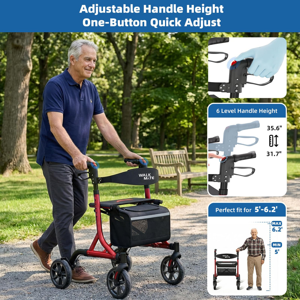Lightweight Foldable Rollator Walker with Seat O11437